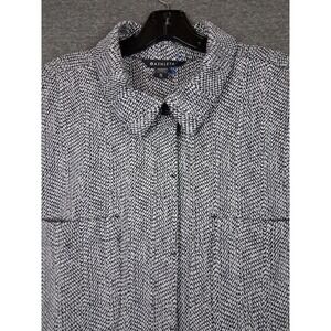 Athleta Womens Shirt XL Black White Braiden Button Up Shacket Textured Tomboy